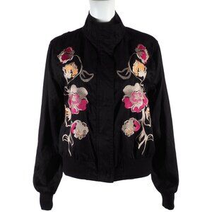 Context Womens Jacket Size S Floral Embroidered Nehru Black Pink Orange Silver